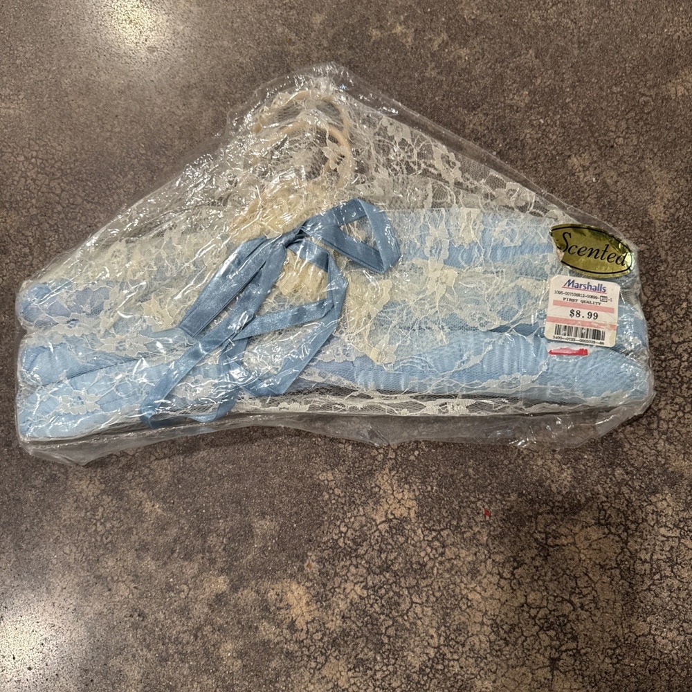 Vintage‎ New In Package Blue Satin Lace Scented Hangers